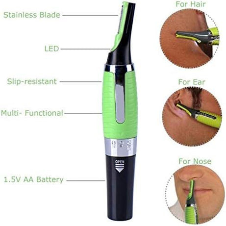 Youth Nose Hair Cutter with LED Nose and Ear Cutter, Face Body Shaver, Washable, Convenient to Carry, 3-in-1, Battery Operated, Unisex - Oshi.pk - Buy & Sell Online
