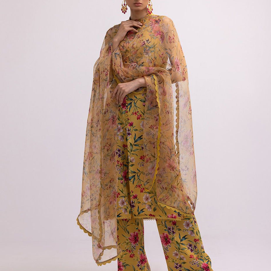 Zainab Chottani Digital Printed 3 PCS Women Unstitched Suit - Mustard - Oshi.pk - Buy & Sell Online