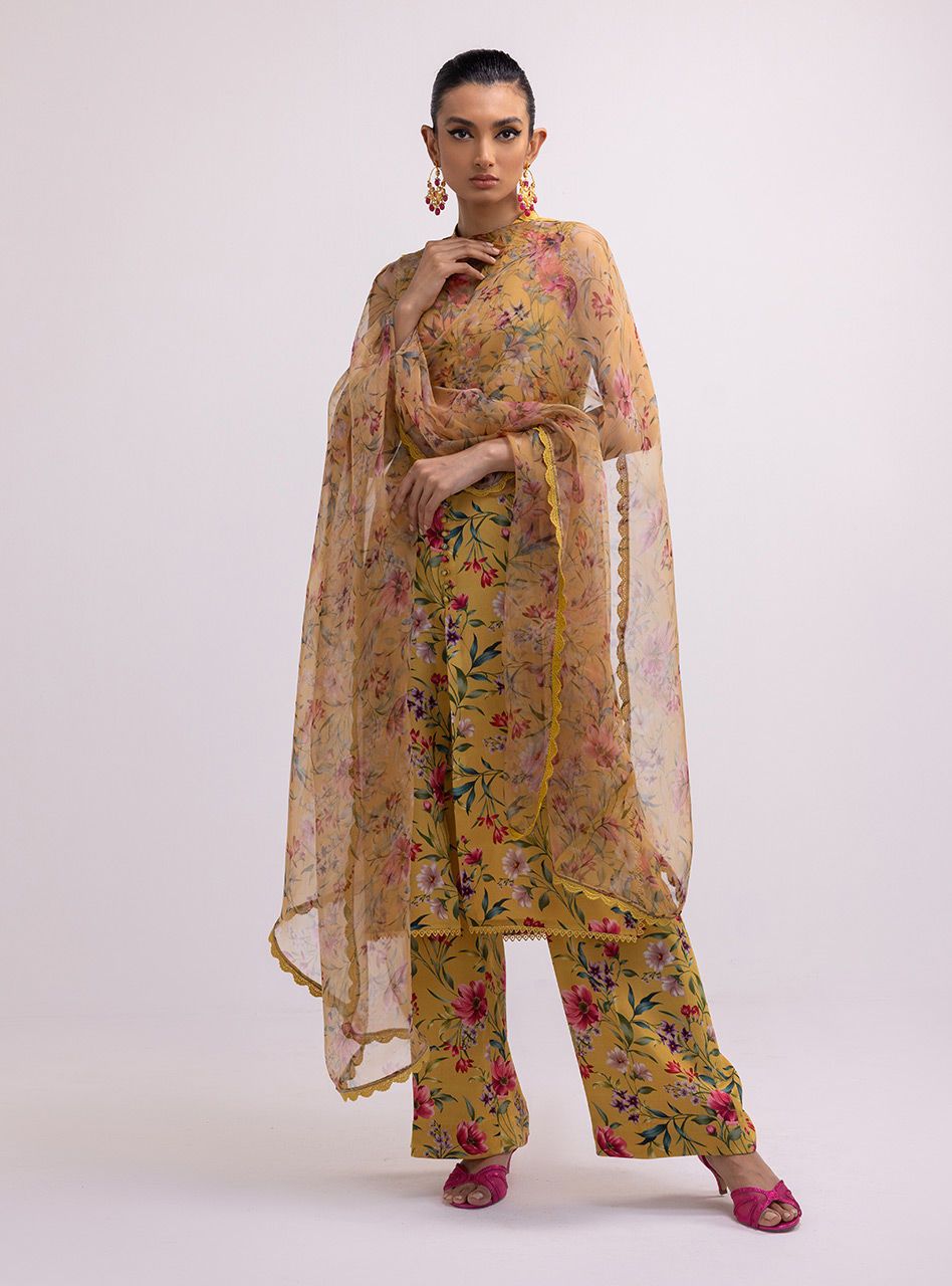 Zainab Chottani Digital Printed 3 PCS Women Unstitched Suit - Mustard - Oshi.pk - Buy & Sell Online