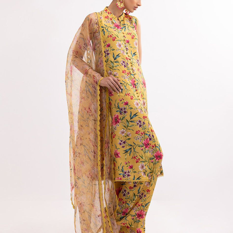 Zainab Chottani Digital Printed 3 PCS Women Unstitched Suit - Mustard - Oshi.pk - Buy & Sell Online