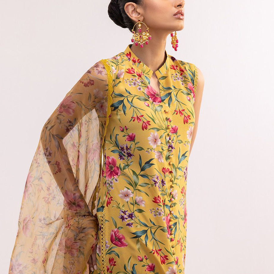 Zainab Chottani Digital Printed 3 PCS Women Unstitched Suit - Mustard - Oshi.pk - Buy & Sell Online