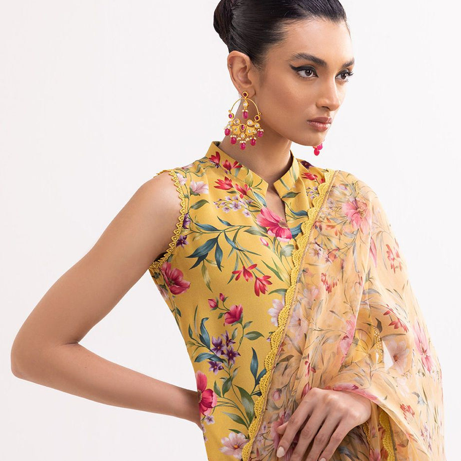 Zainab Chottani Digital Printed 3 PCS Women Unstitched Suit - Mustard - Oshi.pk - Buy & Sell Online