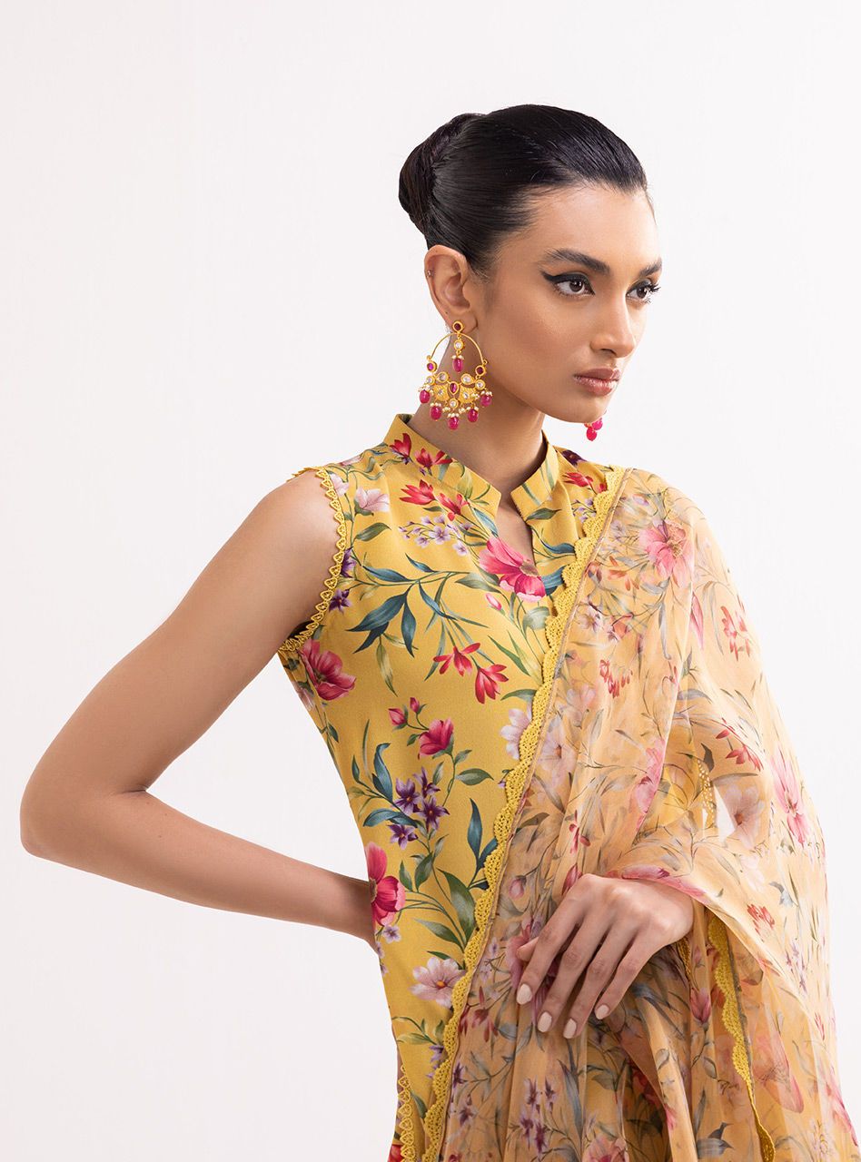 Zainab Chottani Digital Printed 3 PCS Women Unstitched Suit - Mustard - Oshi.pk - Buy & Sell Online