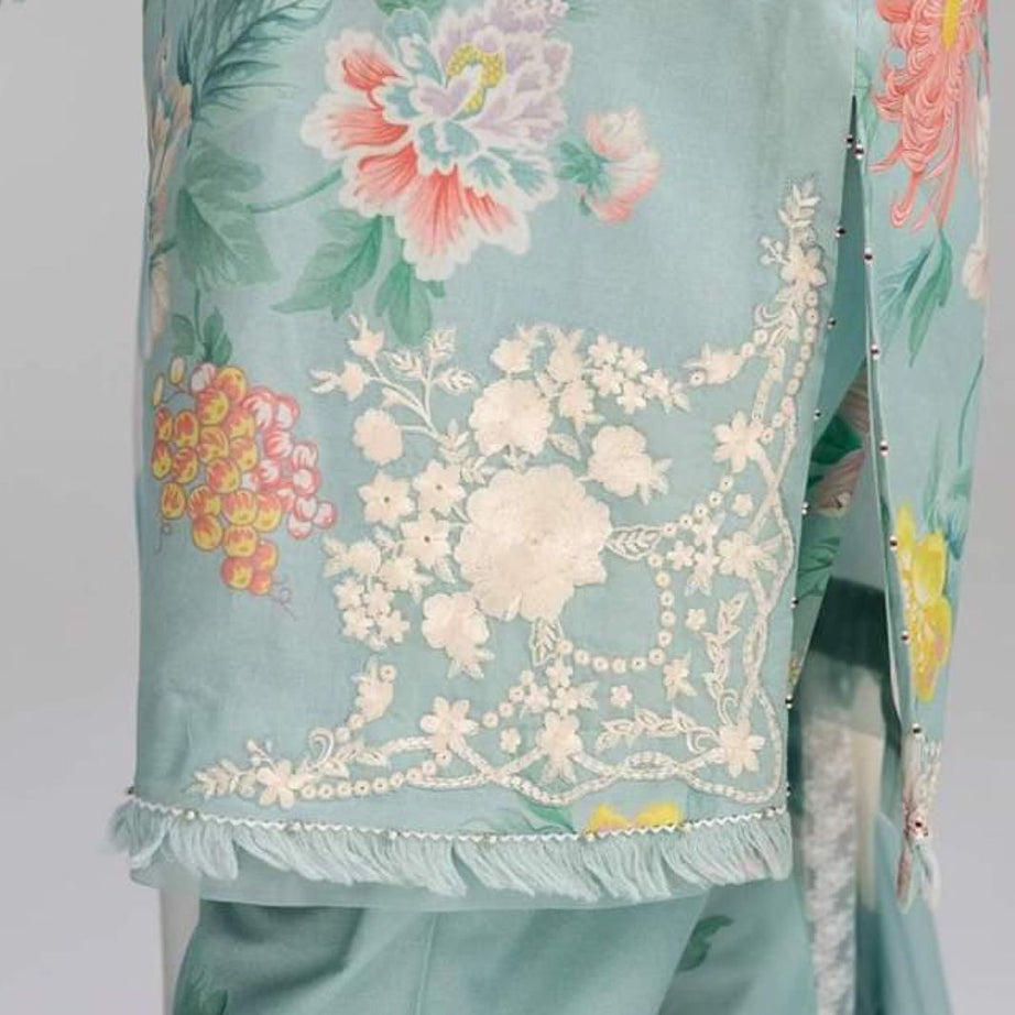 Zara Shahjahan Coco Lawn 3 PCS Women Unstitched Suit - Ice Blue - Oshi.pk - Buy & Sell Online