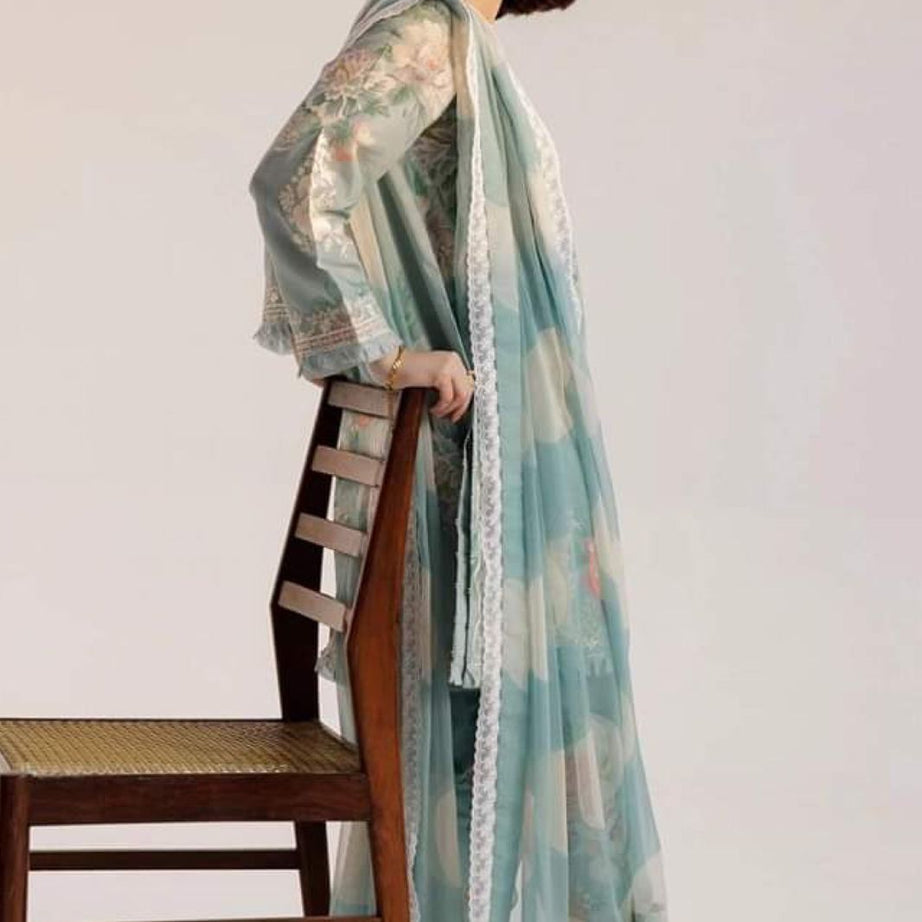 Zara Shahjahan Coco Lawn 3 PCS Women Unstitched Suit - Ice Blue - Oshi.pk - Buy & Sell Online