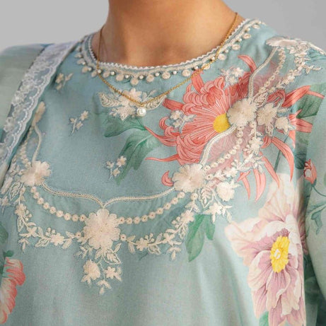 Zara Shahjahan Coco Lawn 3 PCS Women Unstitched Suit - Ice Blue - Oshi.pk - Buy & Sell Online