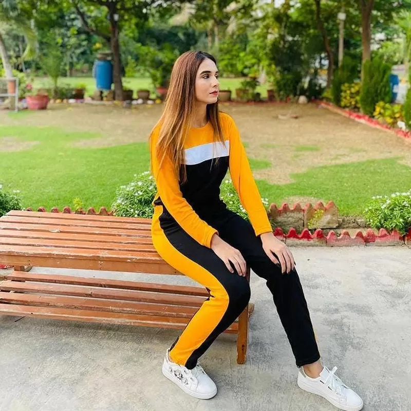 Buy Multicolour Full Sleeves Gym Track Suit For Women (Yellow) at