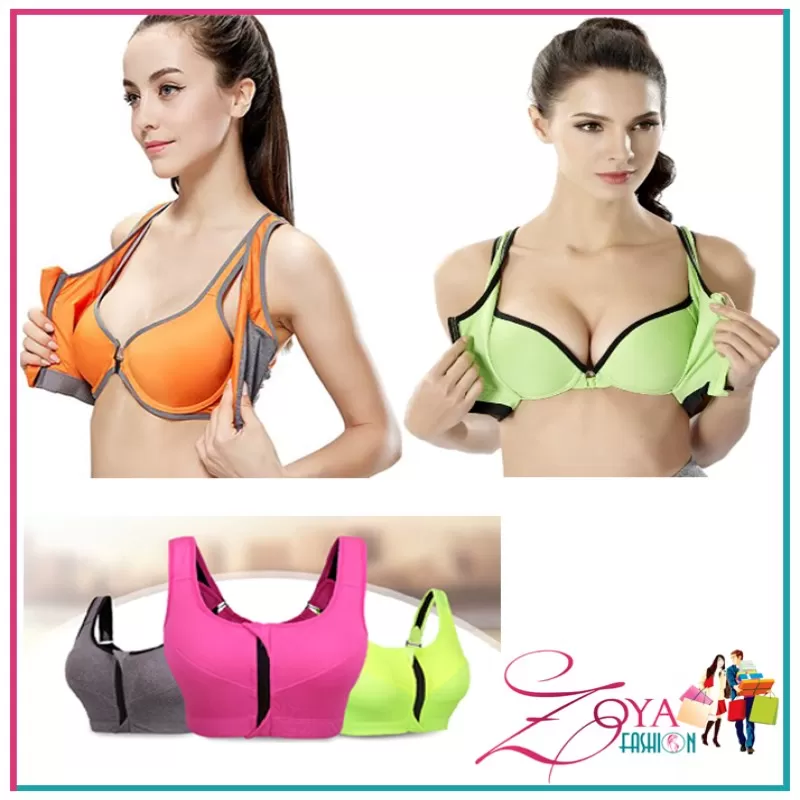Women Double Layer Zipper Sports Bra Shockproof Running Fitness Gym Yoga Bra  Push Up Padded Sports Top Sports Bra Top (Color : Green, Size : Medium) :  : Clothing, Shoes & Accessories