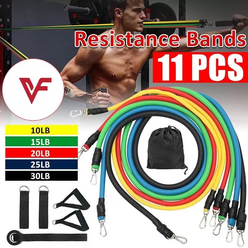 11pcs Set Portable Yoga Pilates Body Building Resistance Bands Set