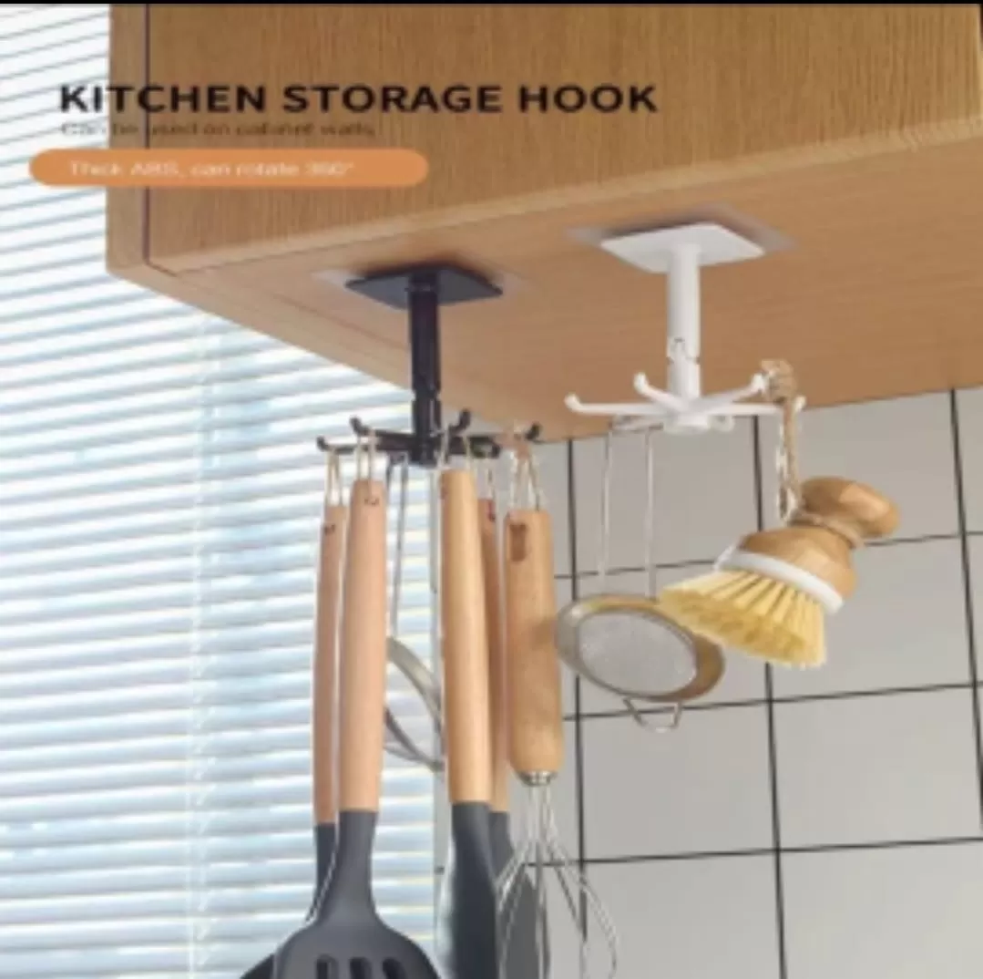 Under-Cabinet Spinning Kitchen Utensil Storage 6-Hook Hanger