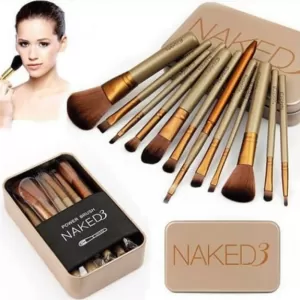 Naked 3 Makeup Brushes Set 12 Pcs With Box Silver Color