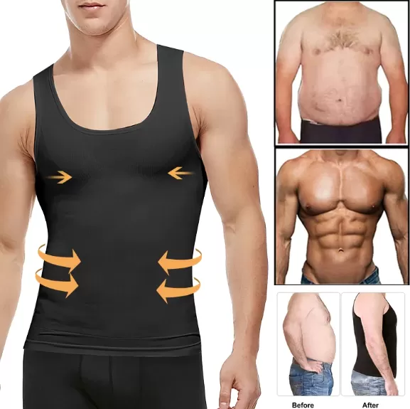 Compression Shirt For Men Slimming Body Shaper Waist Trainer Sport Vest  Workout Tank Top Athletic Undershirt Faja Shapewear White-tummy Folds