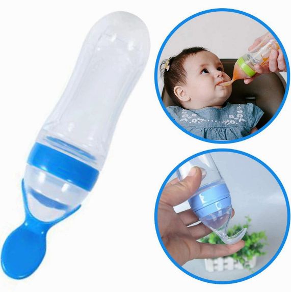 1pc Baby Feeding Spoon, Bottle Shaped Squeeze Spoon For Infants & Toddlers  Feeding, Silicone Food Feeder, Soft Feeding Tool For Milk And Cereal