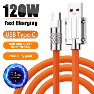 120W 6A Super Fast Charge USB Type C Liquid Silicone Cable Quick Charging USB C Charger Cable for Huawei Samsung Xiaomi