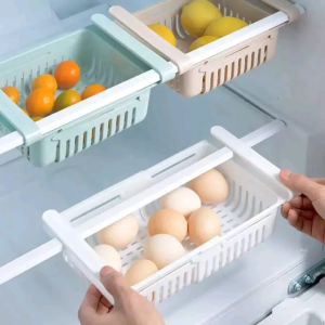 Adjustable Fridge Storage Basket Expandable Fridge Storage Rack Plastic Fridge Space Saver Food Organizer Tray Refrigerator Pull-out Drawers