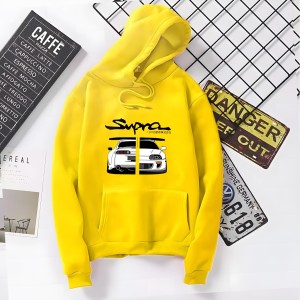 Amazing New SUPRA Car Printed Kangaroo Hoodie In Yellow Pocket Drawstring Pullovers Clothing Long Sleeves Export Quality Winter Wear