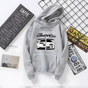 Amazing New SUPRA Car Printed Kangaroo Hoodie In Grey Pocket Drawstring Pullovers Clothing Long Sleeves Export Quality Winter Wear