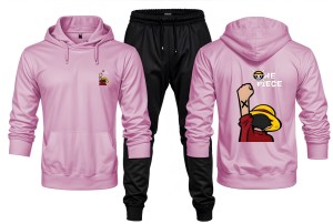 New Front Back One Piece Pirates Printed Pink Hoodie and Black Trouser Tracksuit Winter Collection trendy fashion Gym Sports Outdoors Wear