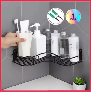 Bathroom Kitchen Punch Corner Frame Shower Shelf Wrought Iron Shampoo Storage Rack