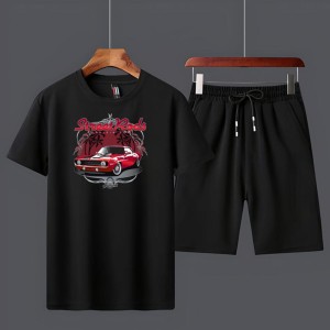 Black Street Rods  Printed Cotton Half Sleeves O Neck Short & Tshirt For Gym Lovers  Summer Tracksuit