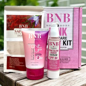 PACK OF 3 BNB Pink Glow Kit Tone One Up Facial Wash Saffron Face Mask Pink Glow
