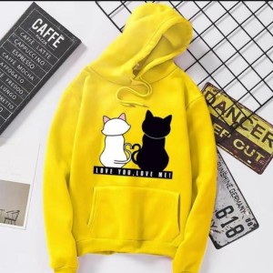 Cats Printed Fleece Hoodie For Women