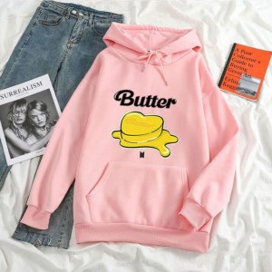 CLASSY butter bts army Tag Print Kangaroo Hoodie huddy Pocket Drawstring Casual Clothing Export Quality Huddie Winter Wear Smart Fit Hoody For Women
