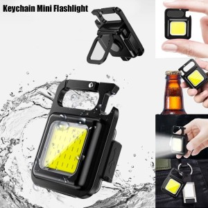COB Keychain Rechargeable Mini Small Flashlight Portable Pocket Light with Folding Bracket Bottle Opener and Magnet Base for Fishing, Walking and Camp