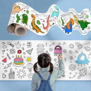 Coloring Paper Roll For Kids, Toddler Drawing Paper Roll, Squeaky Clean Sticky Wall Painting Stickers Set