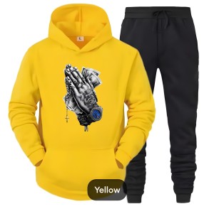 Dollar Printed Tracksuit yellow Huddie & Black Trouser Trendy And Amazing Dollar Printed Fleece Pocket Drawstring Winter Wear Smart Fit Hoody