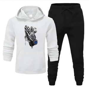 Dollar Printed Tracksuit White Huddie & Black Trouser Trendy And Amazing Dollar Printed Fleece Pocket Drawstring Winter Wear Smart Fit Hoody