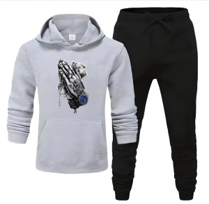 Dollar Printed Tracksuit grey Huddie & Black Trouser Trendy And Amazing Dollar Printed Fleece Pocket Drawstring Winter Wear Smart Fit Hoody