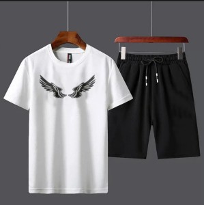 Eagle Wings Design Summer Tracksuit T Shirt and Black Shorts Gym wear New printed summer track Men's Clothing Summer Breathable and comfortable