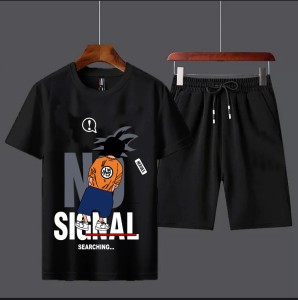 Summer Tracksuit T Shirt and Black Shorts Gym wear New Signal Searching printed summer track Men's Clothing Summer Breathable and comfortable