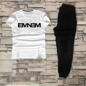 EMNEM Tracksuit Summer T Shirt and Black Trouser Gym wear New printed track Men's Clothing Summer Breathable and comfortable