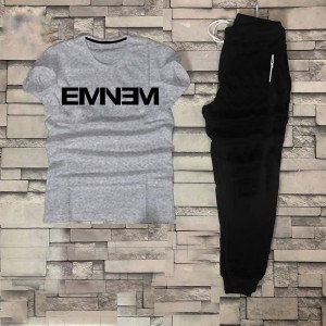 EMNEM Tracksuit Summer T Shirt and Black Trouser Gym wear New printed track Men's Clothing Summer Breathable and comfortable