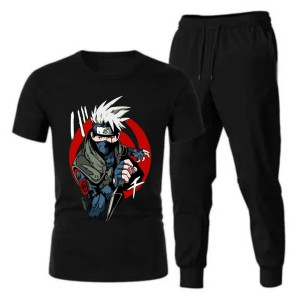 Kakashi Hatake Summer Tracksuit T Shirt and Black Trouser Gym wear New track Men's Clothing Summer Breathable and comfortable