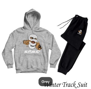 Ghanster Printed Tracksuit Grey Huddie & Black Trouser Trendy And Amazing Fleece Pocket Drawstring Winter Wear Smart Fit Hoody