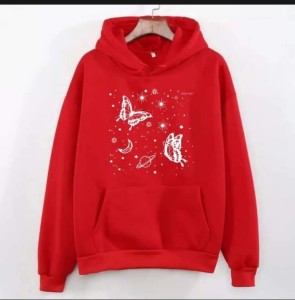 Galaxy And Buttlerfly Pullover RED Hoodie for  Women AND Girls