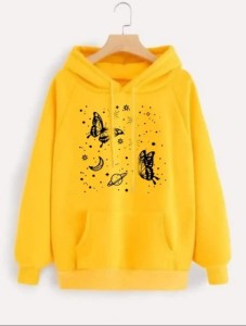 Galaxy And Buttlerfly Pullover Yellow Hoodie for  Women