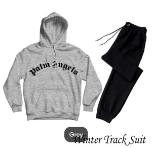 Palm Angle Printed Tracksuit Grey Huddie & Black Trouser Trendy And Amazing Fleece Pocket Drawstring Winter Wear Smart Fit Hoody