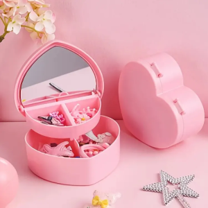 Heart Shape Cute Princess Jewellery Box for Baby Girls Makeup Box with Mirror for Girls