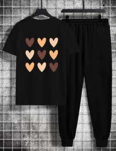 Hearts Tracksuit Summer T Shirt and Black Trouser Gym wear New printed track Women and Girl Clothing Summer Breathable and comfortable