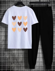 Hearts Tracksuit Summer T Shirt and Black Trouser Gym wear New printed track Women and Girl Clothing Summer Breathable and comfortable-copy