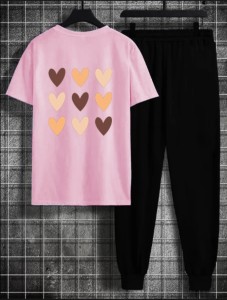 Hearts Tracksuit Summer T Shirt and Black Trouser Gym wear New printed track Women and Girl Clothing Summer Breathable and comfortable