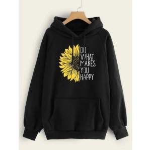 Hoodies For WOMEN & GIRL SUN FLOWER Printed Kangaroo Pocket Drawstring Pullovers Clothing Long Sleeves Export Quality Winter Wear-