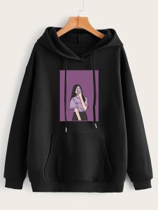 Hoodies For WOMEN & GIRL SELFIE Printed Kangaroo Pocket Drawstring Pullovers Clothing Long Sleeves Export Quality Winter Wear