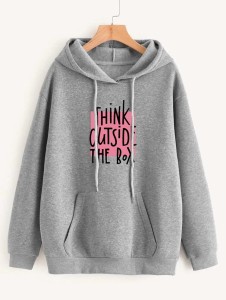 Hoodies For WOMEN & GIRL THINK OUT SIDE Printed Kangaroo Pocket Drawstring Pullovers Clothing Long Sleeves Export Quality Winter Wear