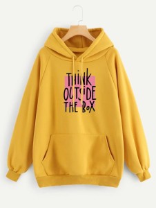 Hoodies For WOMEN & GIRL THINK OUT SIDE Printed Kangaroo Pocket Drawstring Pullovers Clothing Long Sleeves Export Quality Winter Wear