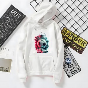 Huddie For Men n Boys King Crown with Football Printed In White Hoodie Printed Kangaroo Hoodie Pocket Drawstring Pullovers Long Sleeves  Winter Wear